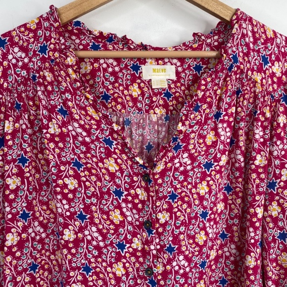 Anthropologie Maeve Marisol Top 14 Pink Printed Blouse Boho Preppy Floral Ruffle - Picture 4 of 12
